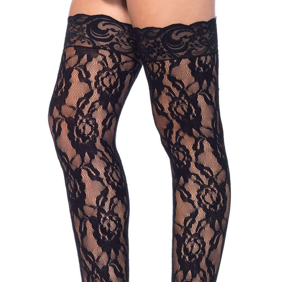 Leg Avenue Rose Lace Stockings With Lace Top