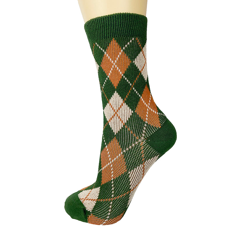 Cotton Blend Knit Argyle Ankle Socks