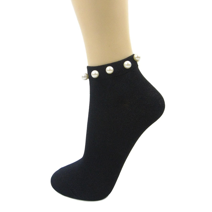 Glitter Ankle Socks With Pearl Cuff|Fashion Socks - Leggsbeautiful