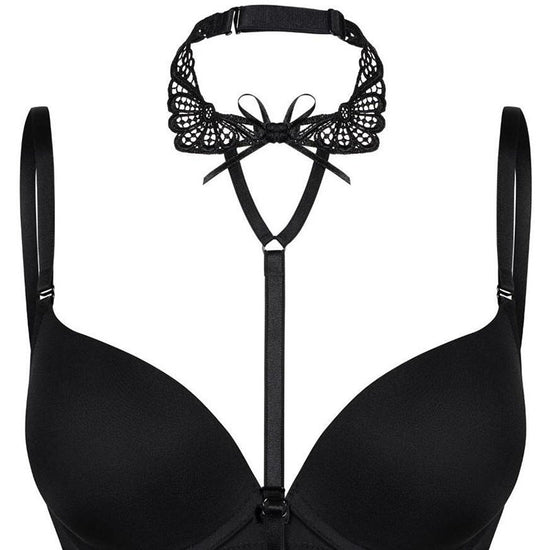 Lady Boss Bra Clip On Choker Harness With Lace Collar - Leggsbeautiful