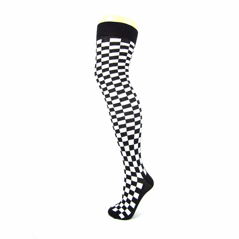 
                      
                        Cotton Blend Mono Check Pattern Over The Knee Socks - Leggsbeautiful
                      
                    