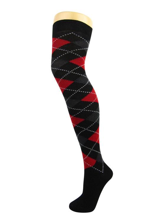 Cotton Blend Argyle Pattern Over The Knee Socks - Leggsbeautiful