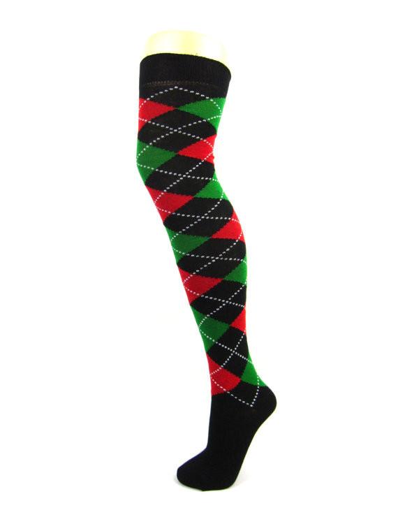 Cotton Blend Argyle Pattern Over The Knee Socks - Leggsbeautiful