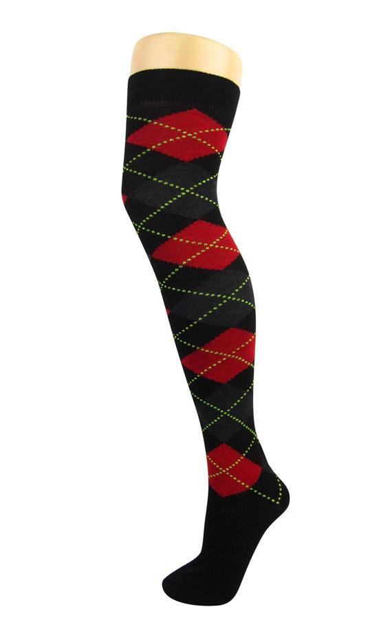 Cotton Blend Argyle Pattern Over The Knee Socks - Leggsbeautiful