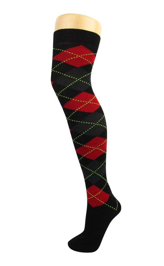 Cotton Blend Argyle Pattern Over The Knee Socks - Leggsbeautiful