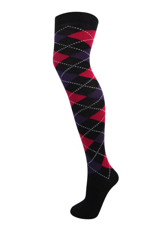 Load image into Gallery viewer, Cotton Blend Argyle Pattern Over The Knee Socks - Leggsbeautiful
