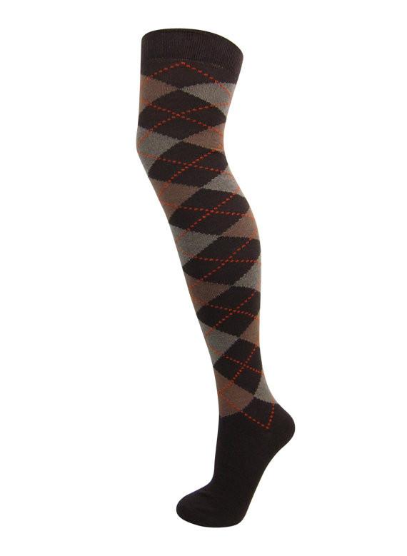 Cotton Blend Argyle Pattern Over The Knee Socks - Leggsbeautiful