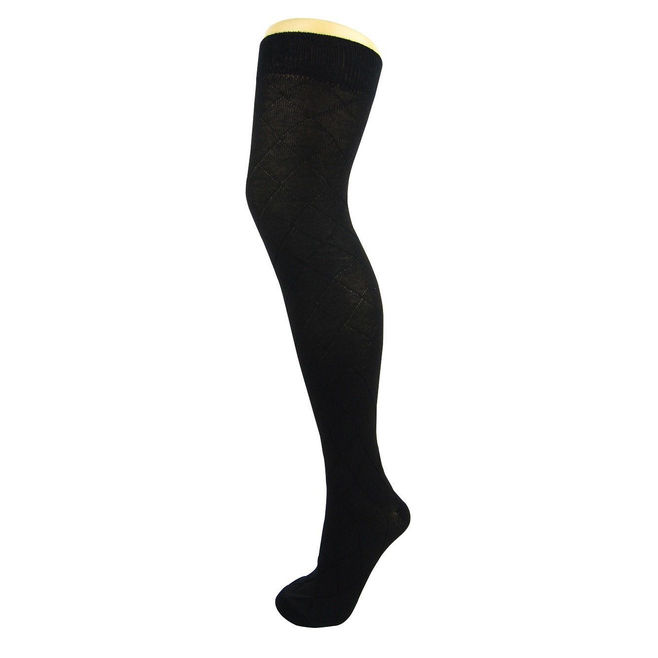 Cotton Blend Diamond Pattern Over The Knee Socks - Leggsbeautiful