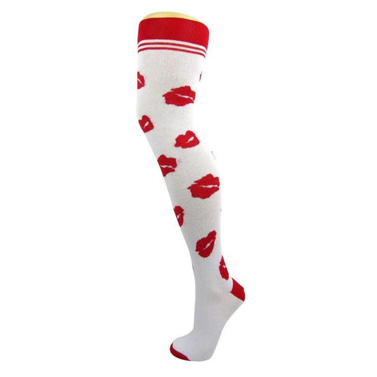 Cotton Blend Lips Over The Knee Socks - Leggsbeautiful