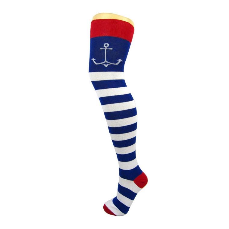 Cotton Blend Nautical Stripe Over The Knee Socks - Leggsbeautiful