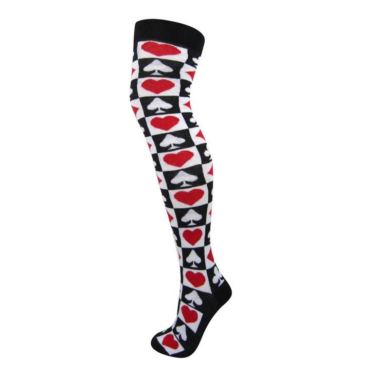 Cotton Blend Playing Card Suit Over The Knee Socks - Leggsbeautiful