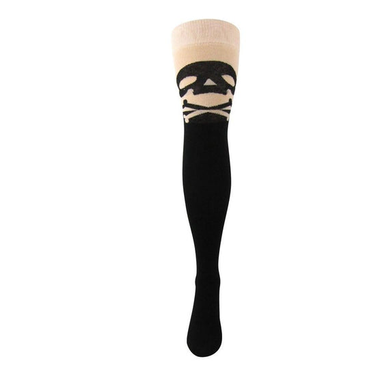 Cotton Blend Skull & Cross Bone Over The Knee Socks - Leggsbeautiful