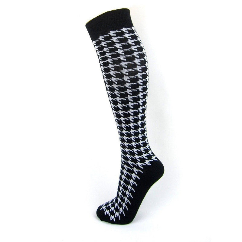 Cotton Blend Dogtooth Knee High Socks - Leggsbeautiful