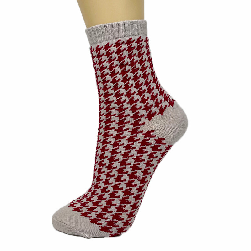 Cotton Blend Houndstooth Ankle Socks