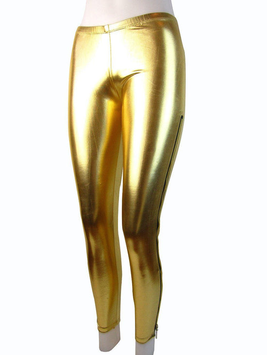 Wet Look Leggings With Long Side Zip - Leggsbeautiful
