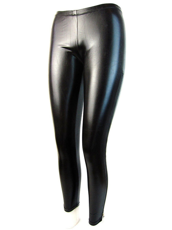 Wet Look Leggings With Long Side Zip - Leggsbeautiful