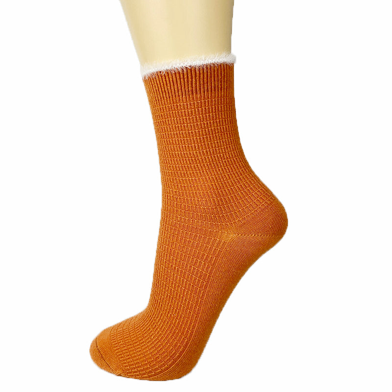 Cotton Blend Eyelash Trim Ankle Socks