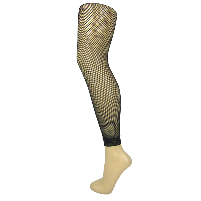 Lace Trim Footless Fishnet Tights Medium Net - Leggsbeautiful