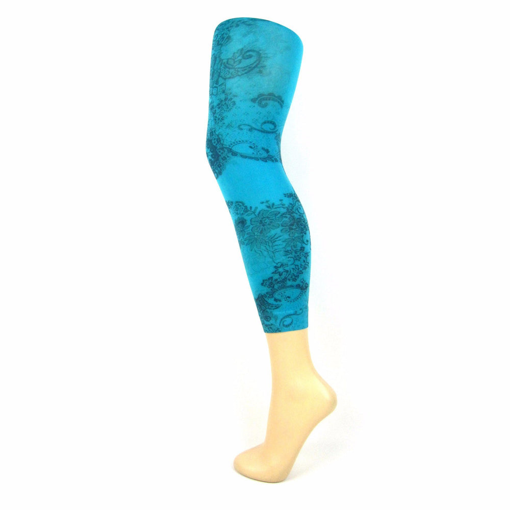 Leggsbeautiful  70 Denier Footless Vintage Floral Print Tights - Leggsbeautiful