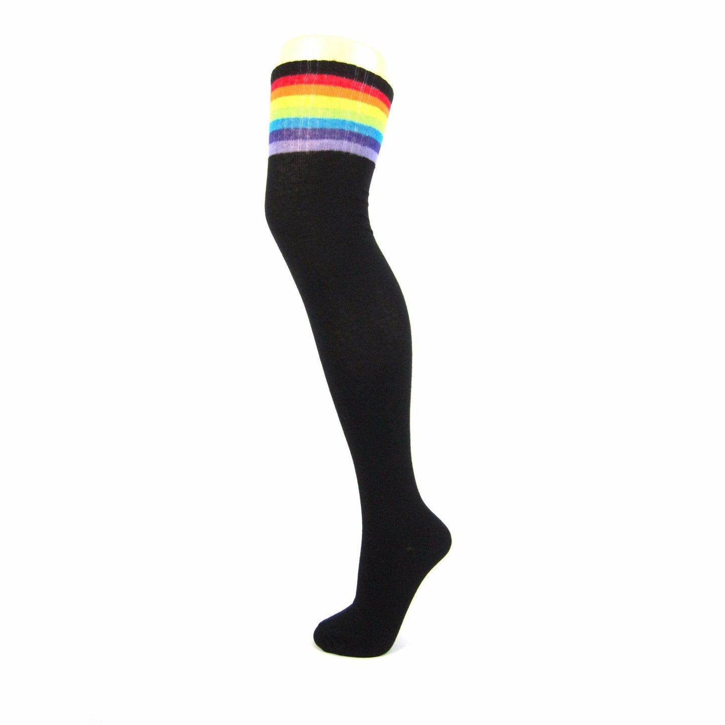 Cotton Blend Multi Coloured Stripe Over The Knee Socks - Leggsbeautiful