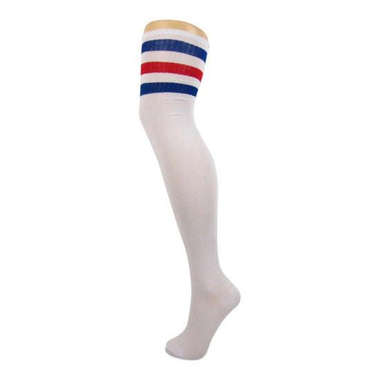 Cotton Blend Three Stripe Thigh High Socks - Leggsbeautiful