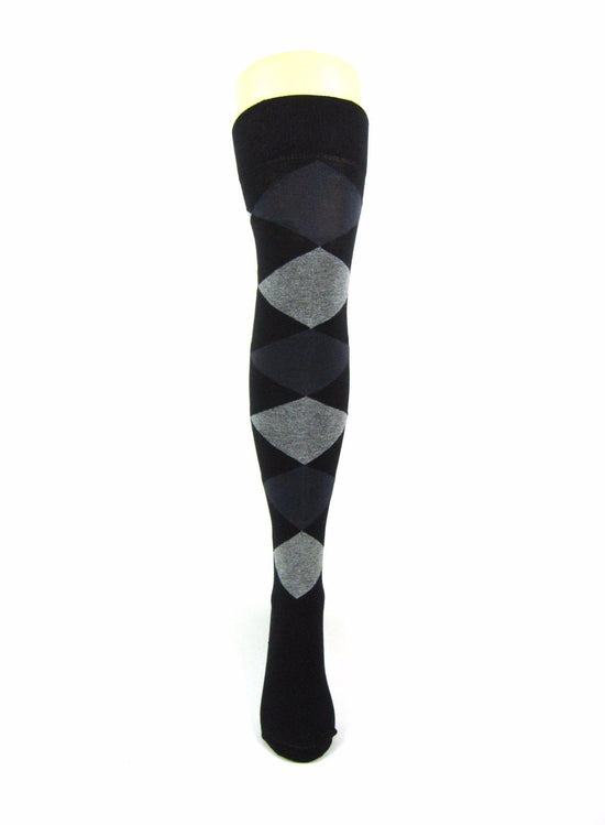 Cotton Blend Diamond Pattern Over The Knee Socks - Leggsbeautiful