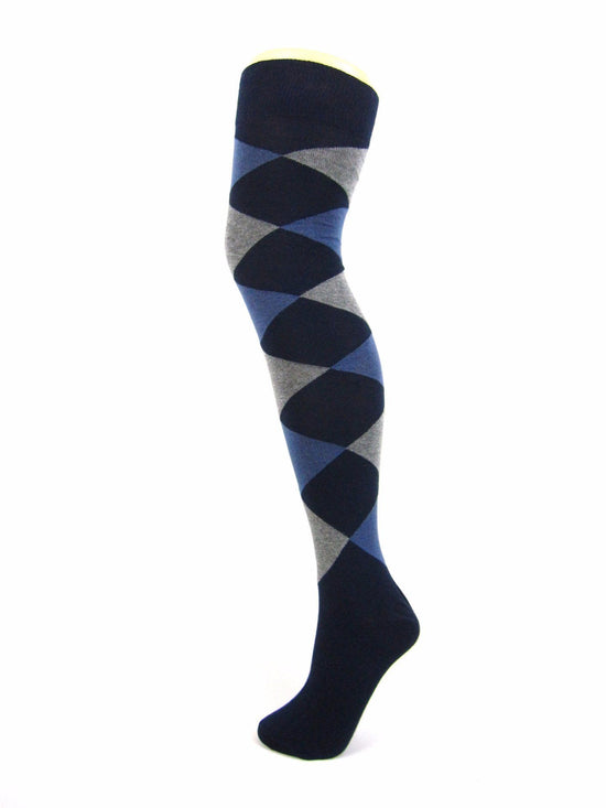 Cotton Blend Diamond Pattern Over The Knee Socks - Leggsbeautiful