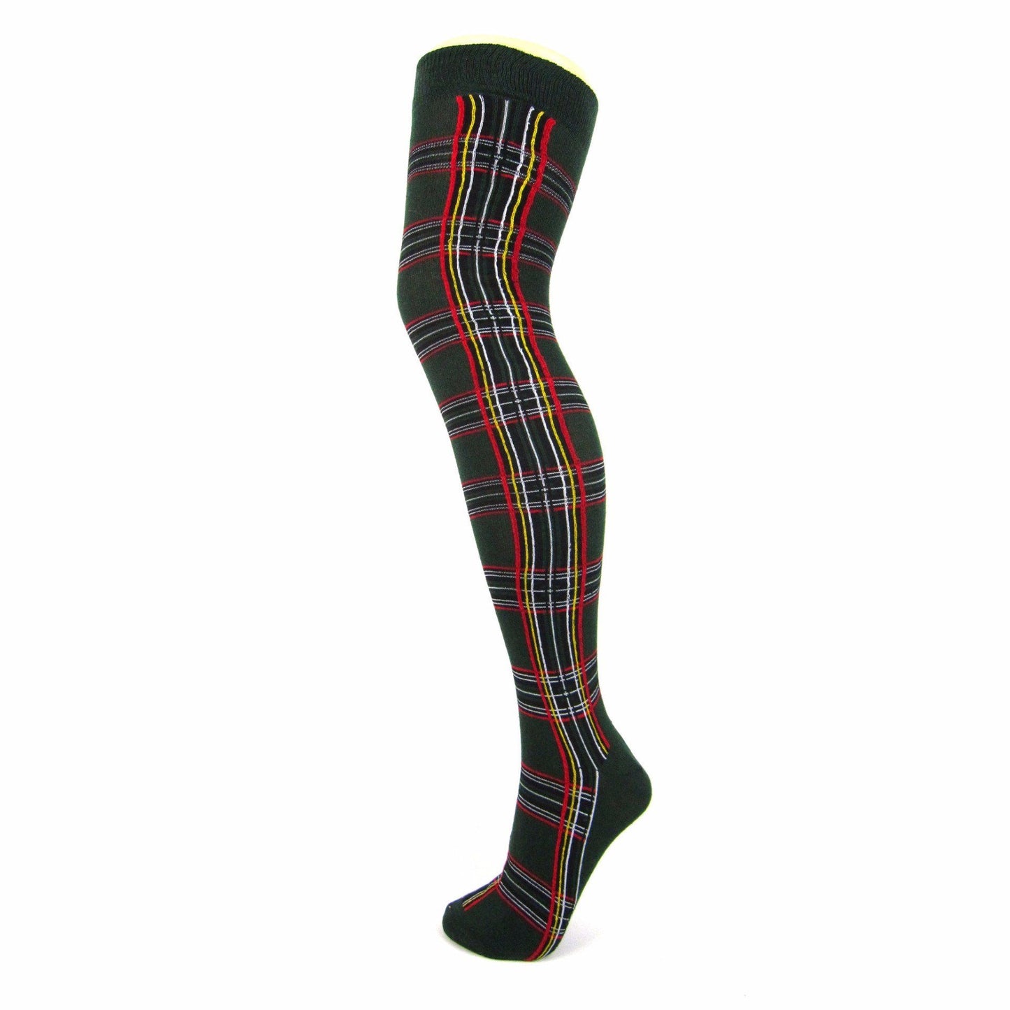 Cotton Blend Tartan Over The Knee Socks - Leggsbeautiful