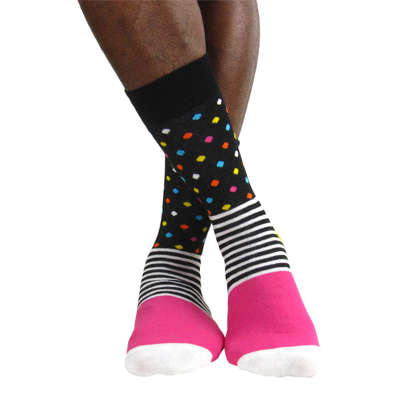 Luv Socks Men's Cotton Blend Stripes And Spot Ankle Socks - Leggsbeautiful