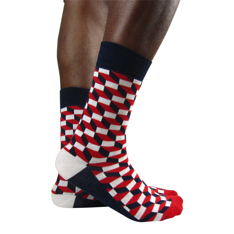 Luv Socks Men's Cotton Blend 3D Cube Ankle Socks - Leggsbeautiful