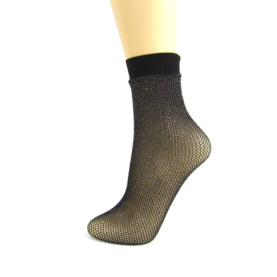 Scarlet Lurex Fishnet Ankle Socks - Leggsbeautiful