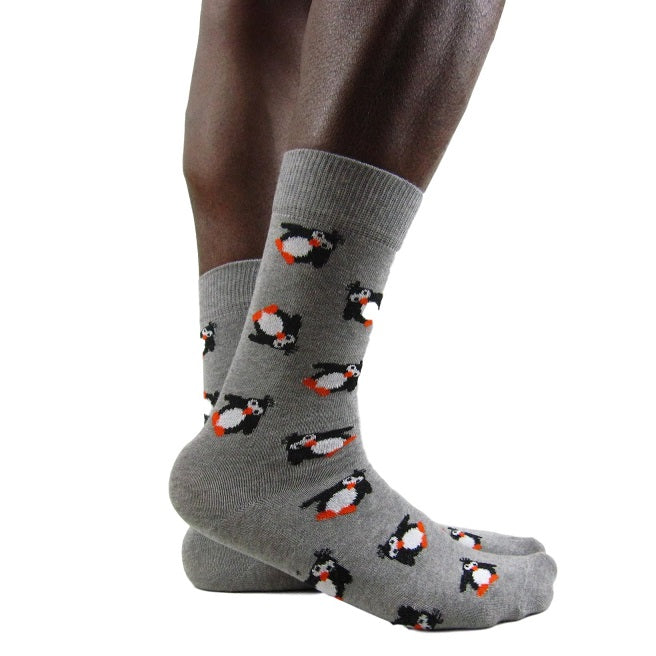 Luv Socks Men's Cotton Blend Penguin Print Ankle Socks - Leggsbeautiful