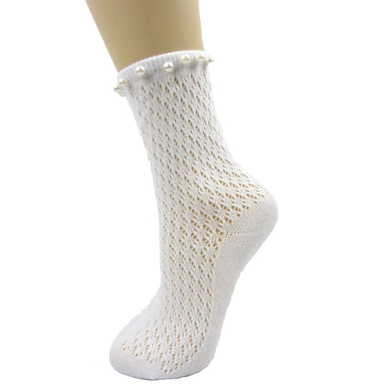 Load image into Gallery viewer, Crochet Ankle Socks With Single Pearl Trim - Leggsbeautiful
