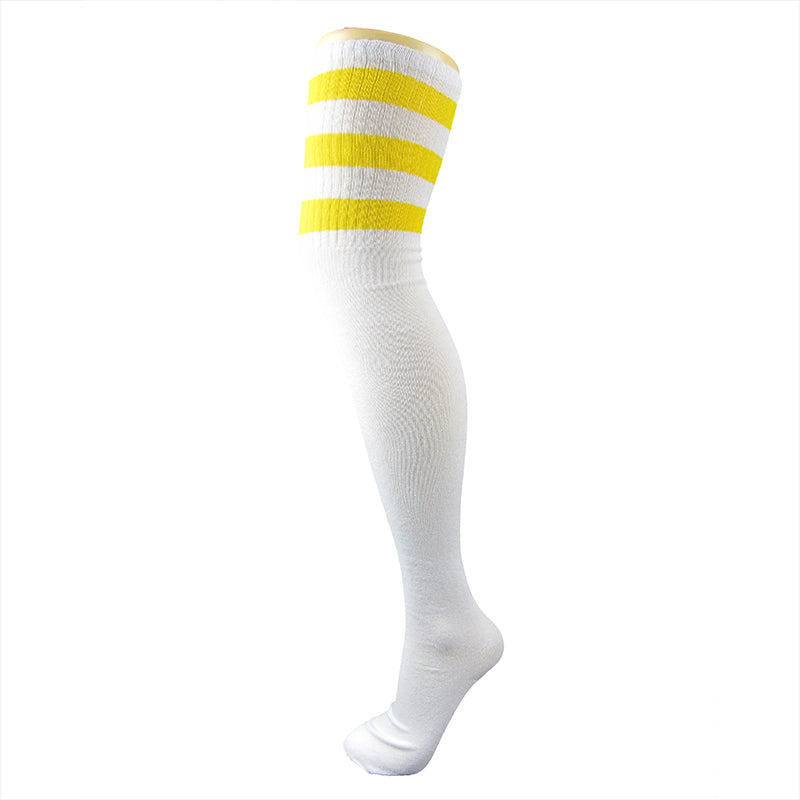 Cotton Blend Three Stripe Thigh High Socks - Leggsbeautiful