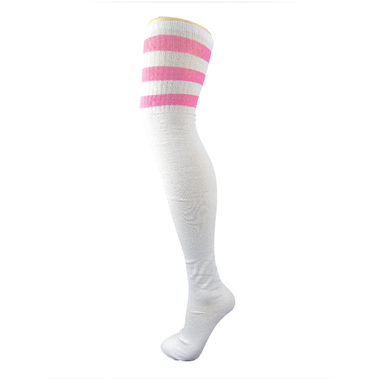 Cotton Blend Three Stripe Thigh High Socks - Leggsbeautiful