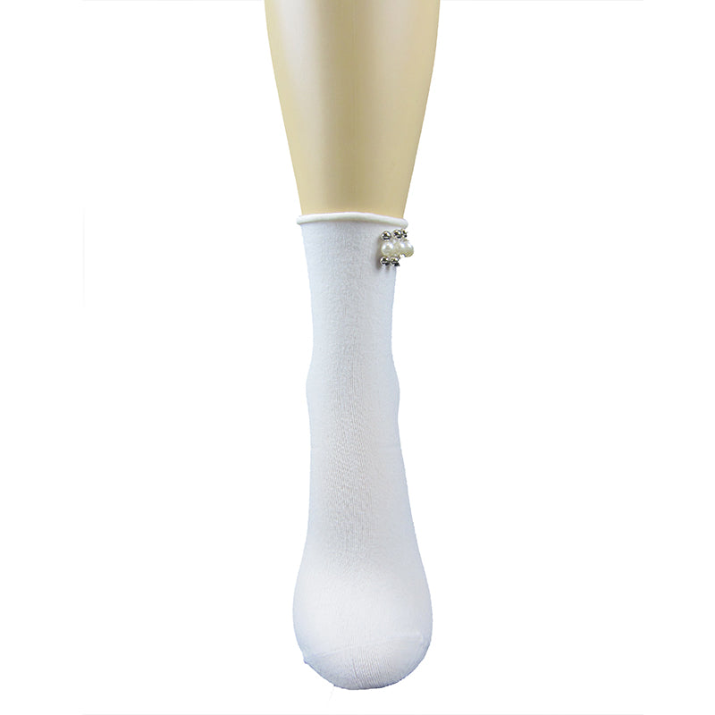 
                      
                        Smooth Knit Ankle Socks With Side Pearl Trim - Leggsbeautiful
                      
                    