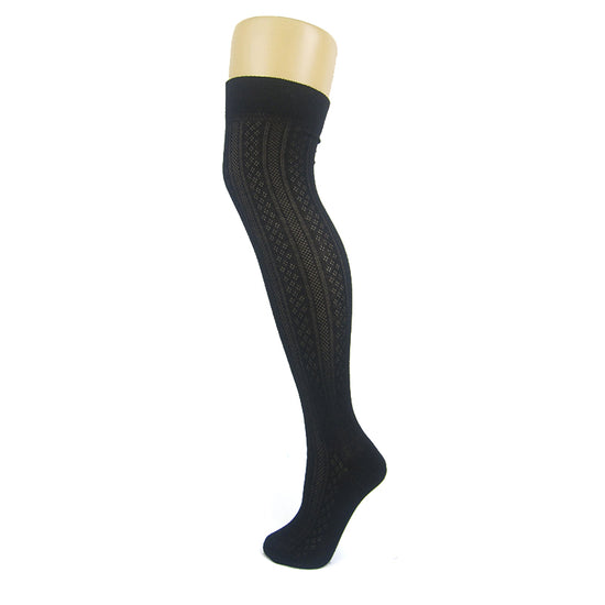 Cotton Blend Knit Contrast Pattern Over The Knee Socks - Leggsbeautiful