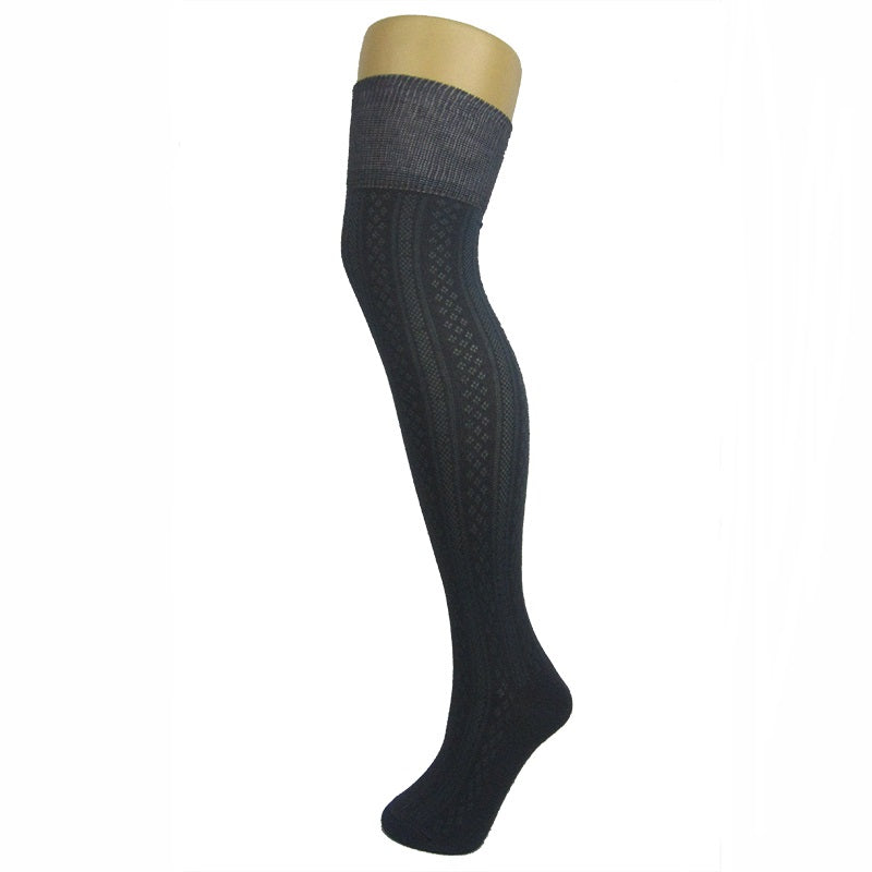 Cotton Blend Knit Contrast Pattern Over The Knee Socks - Leggsbeautiful