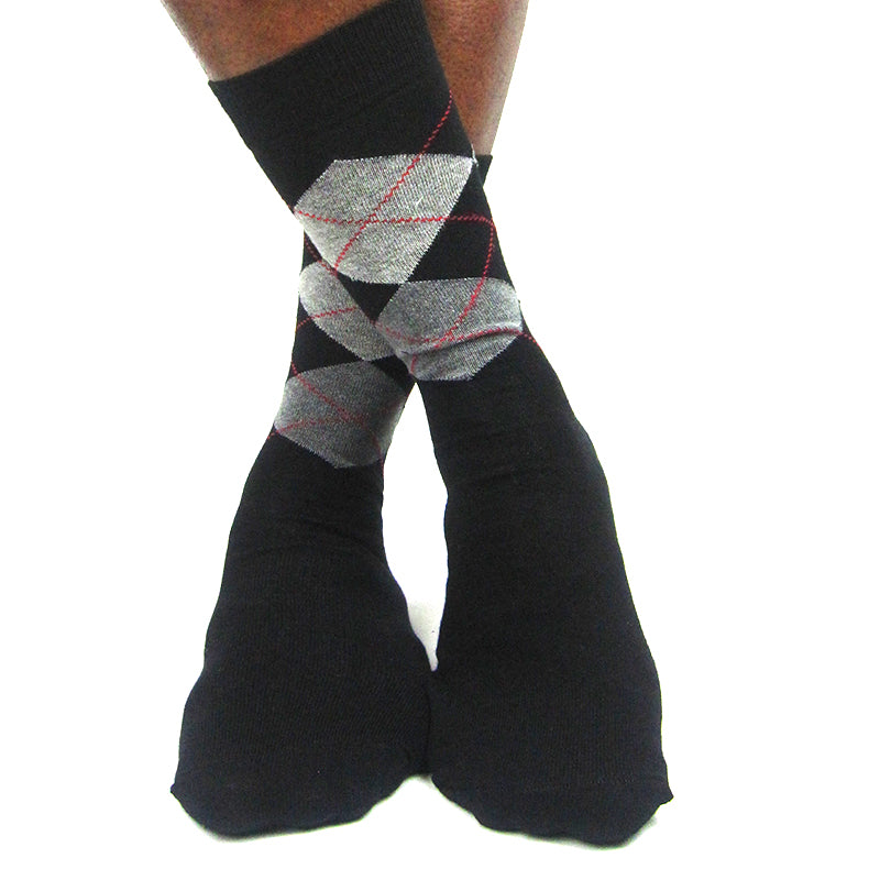 Men's Cotton Blend Dark Argyle Ankle Socks - Leggsbeautiful