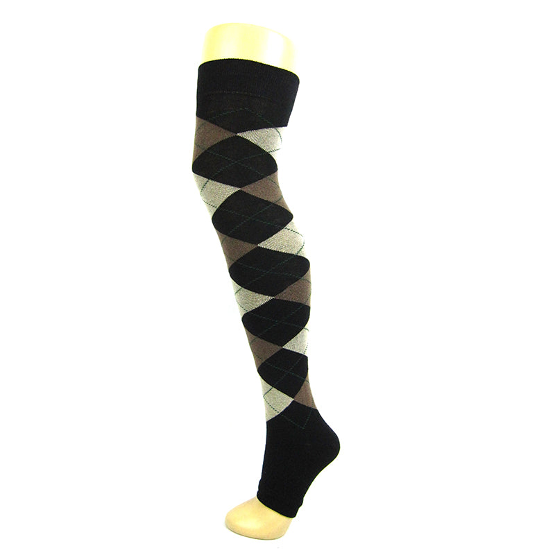 Cotton Blend Toeless Argyle Over The Knee Socks - Leggsbeautiful