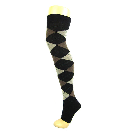 Cotton Blend Toeless Argyle Over The Knee Socks - Leggsbeautiful
