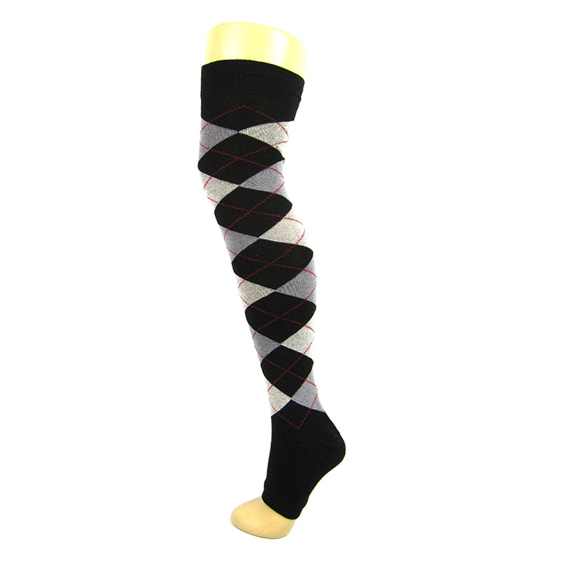 Cotton Blend Toeless Argyle Over The Knee Socks - Leggsbeautiful