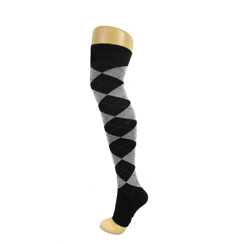Cotton Blend Toeless Argyle Over The Knee Socks - Leggsbeautiful