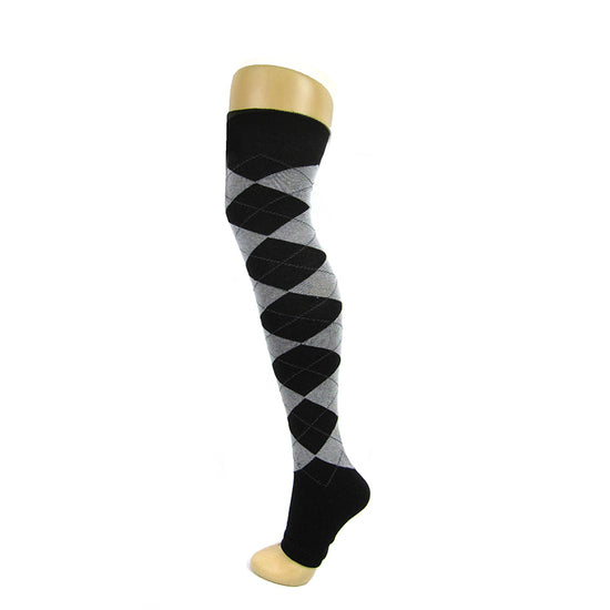 Cotton Blend Toeless Argyle Over The Knee Socks - Leggsbeautiful