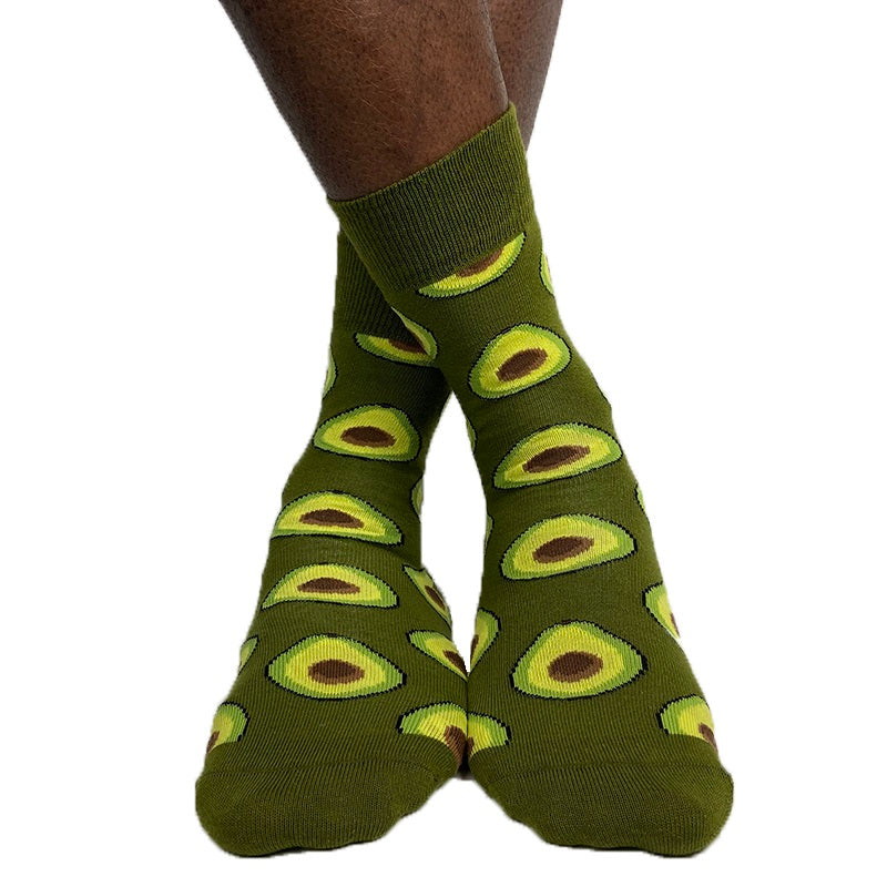 Luv Socks Men's Cotton Blend Avocado Print Crew Socks