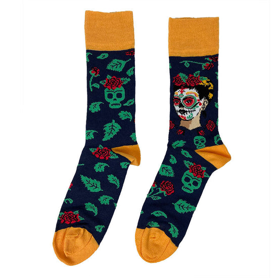 Load image into Gallery viewer, Woman&amp;#39;s Cotton Blend Frida Khalo Sugar Skull Ankle socks
