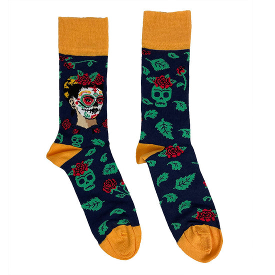 Load image into Gallery viewer, Woman&amp;#39;s Cotton Blend Frida Khalo Sugar Skull Ankle socks
