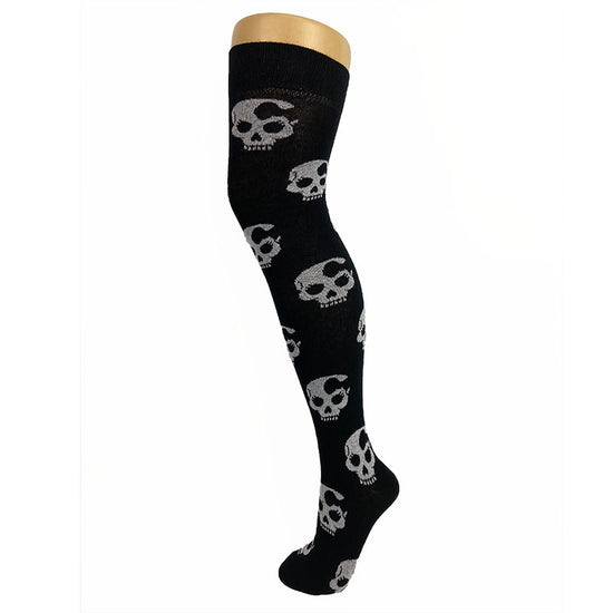 Cotton Blend Skull Print Over The Knee Socks