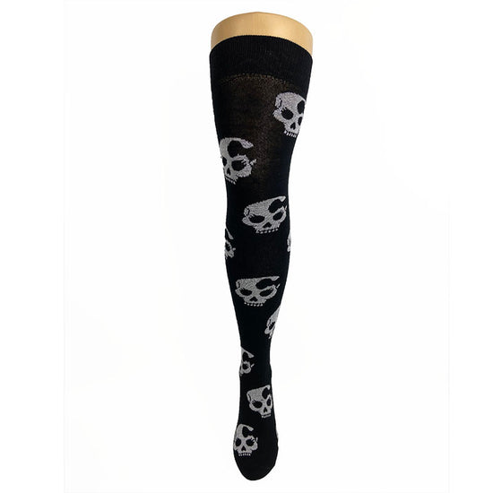 Cotton Blend Skull Print Over The Knee Socks