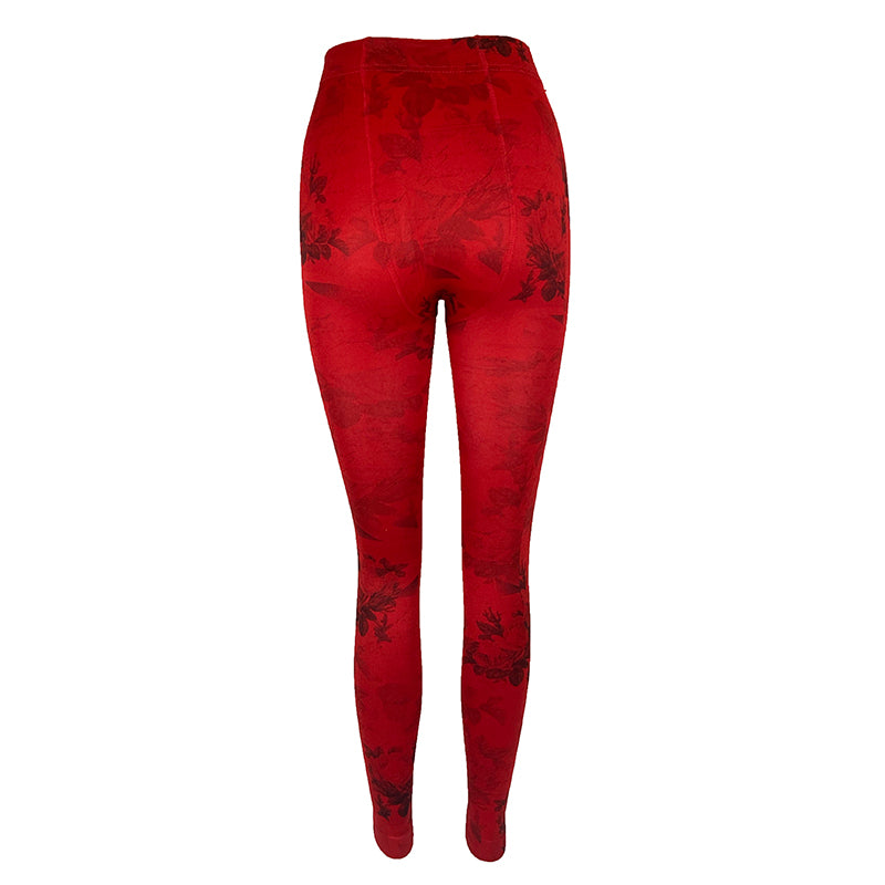 Fleece Lined Footless Floral Print Tights